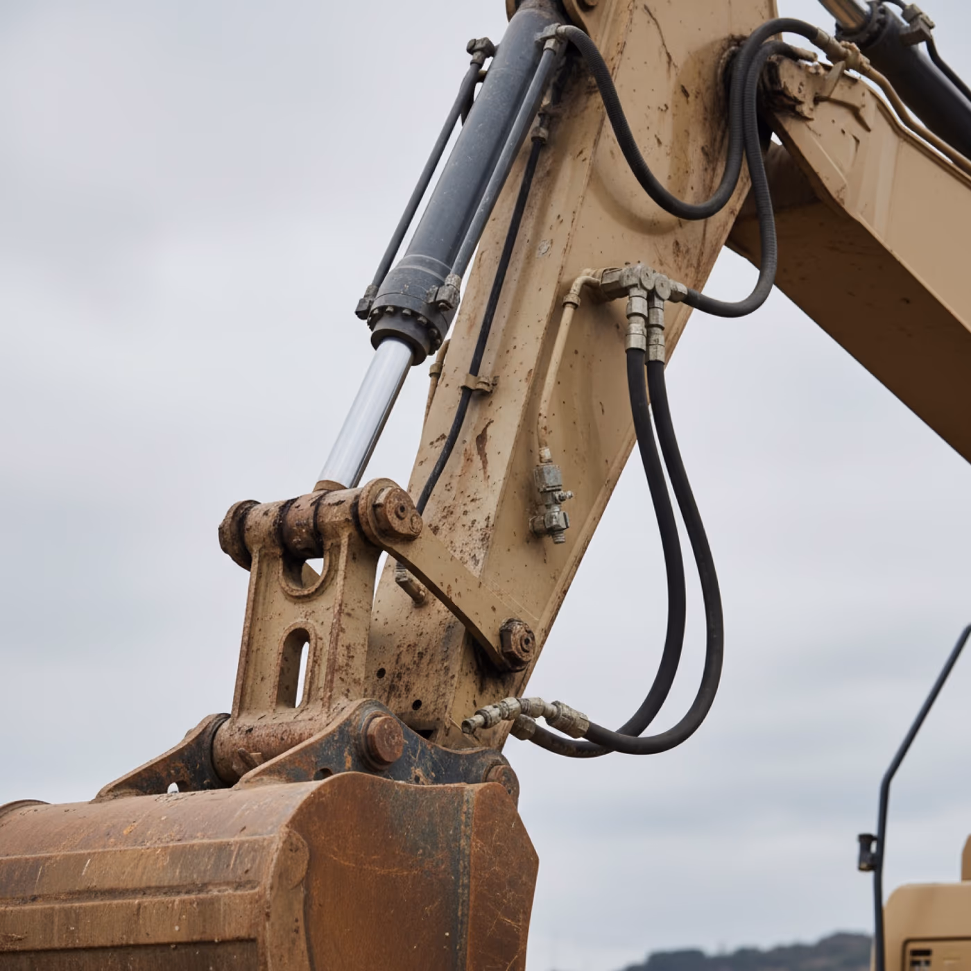 Detailaufnahme einer Baumaschine bei der technischen Begutachtung