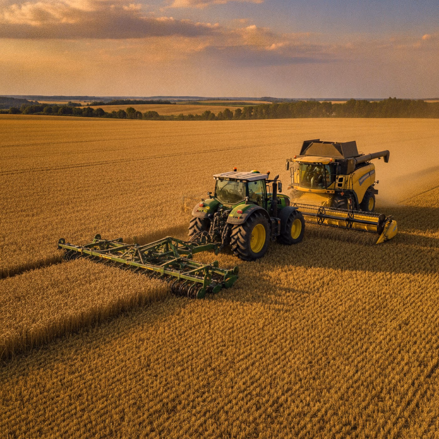 Traktor und Mähdrescher auf einem Feld – Begutachtung durch den Sachverständigen