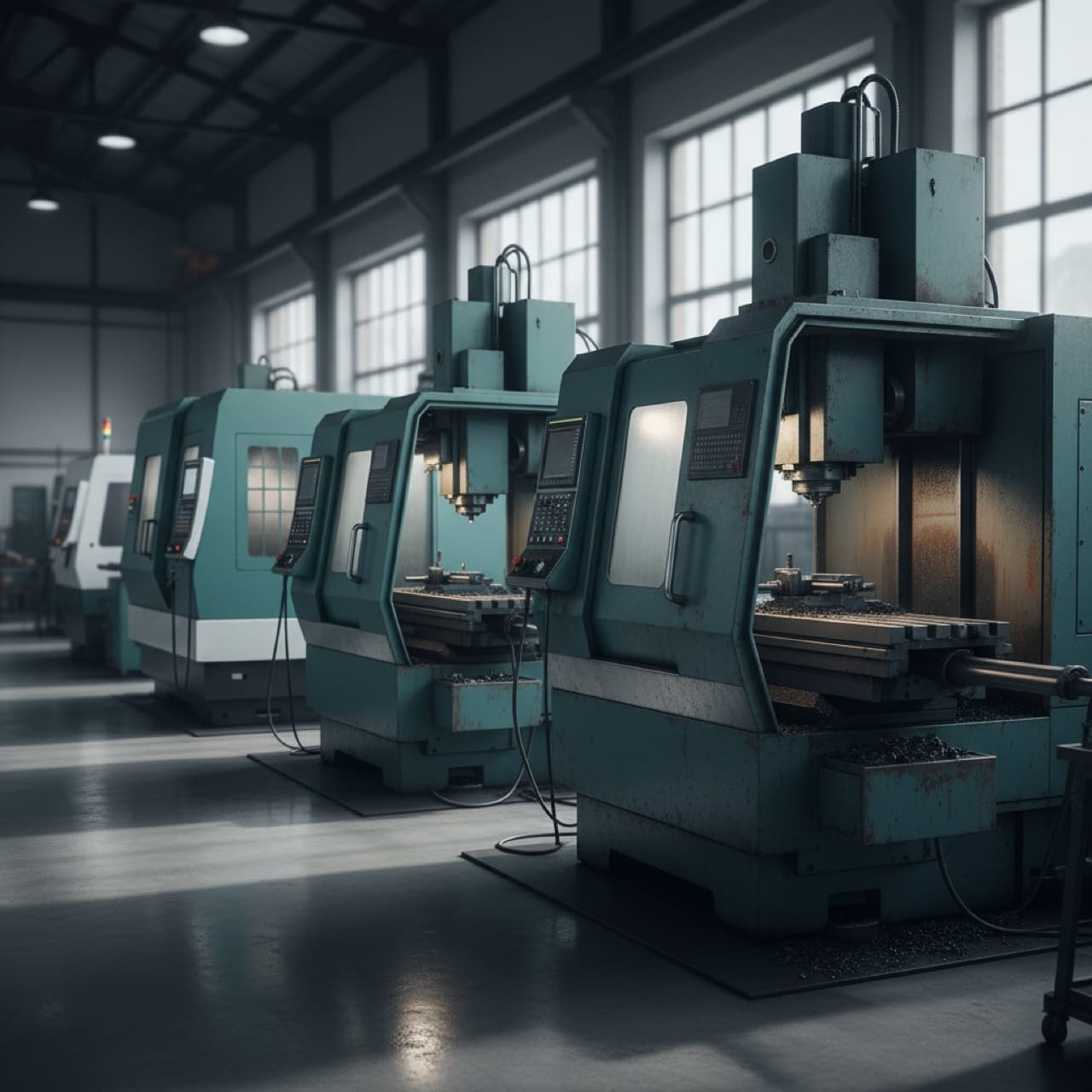 Drei Industriemaschinen unterschiedlichen Alters im Wertvergleich